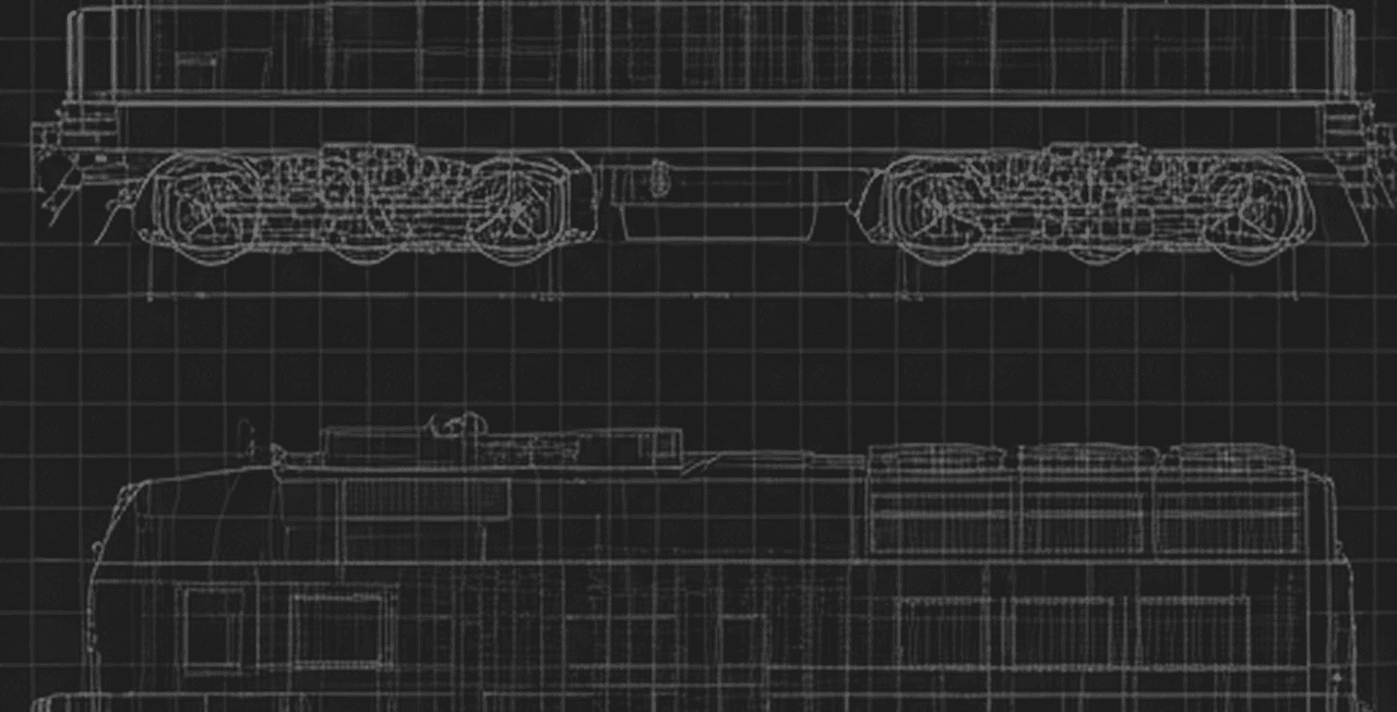 Technical blueprint of a train